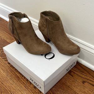 Taupe suede booties. Never worn. Original box